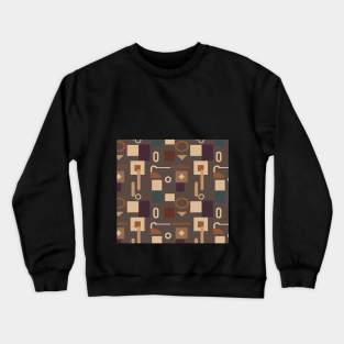 Geometric Pattern in Earthy Tones: Retro Wallpaper with Triangles, Circles, and Rectangles. Crewneck Sweatshirt